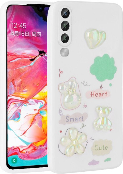 Galaxy A70 Kılıf Kabartma Figürlü Parlak Zore Toys Silikon Kapak-Beyaz
