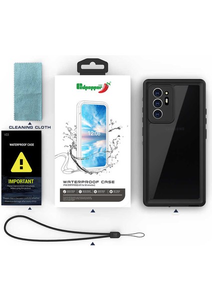 Atlas Galaxy Note 20 Ultra Kılıf 1-1 Su Geçirmez Kılıf-Siyah fırsatları