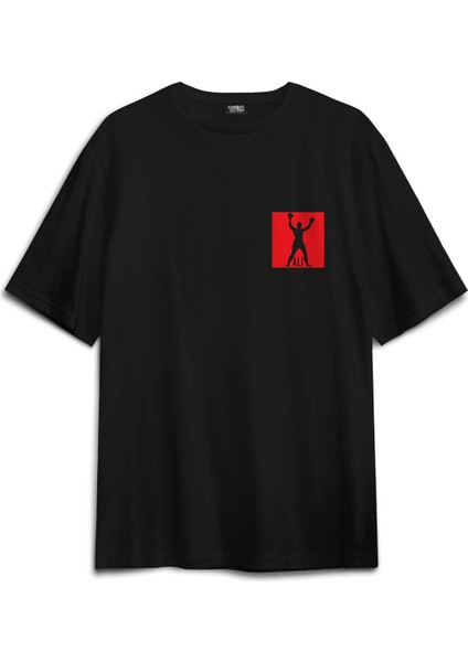 Siyah Tişört Boxing Muhammed Ali Box Boks Sırt Ön Baskılı Oversize Tişört Unisex T-Shirt