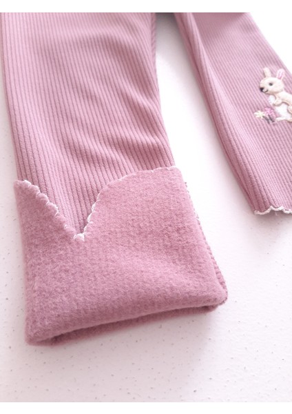 Kız Çocuk Fitilli Kumaş Nakışlı Basic Tayt Pantolon modelleri
