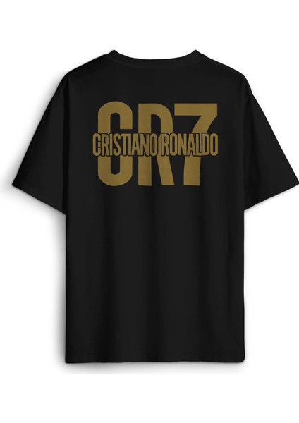 Siyah Tişört Best Footballer Cristiano Ronaldo Football Goat Sırt Ön Baskılı Oversize Tişört Unisex T-Shirt