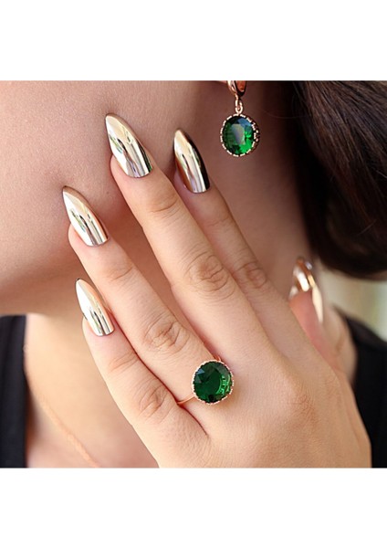 Yeşil Zirkon Taşlı Yuvarlak Gümüş Yüzük Küpe Kolye Takım fırsatları