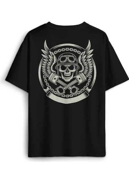 Skull Repair Tamirci Kuru Kafa Sırt Ön Baskılı Oversize Tişört Unisex T-Shirt