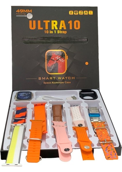Smart W4TCH Ultra 10 49 mm 10in1 Akıllı Saat 10 Kordonlu Takvim Spor Whatspp Menülü Koruma Kılıflı
