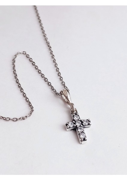 Gümüş Haç Küçük Boy Çarpı Tasarım Zirkon Taşlı Kadın Kolye Doğum Günü Hediye fırsatları