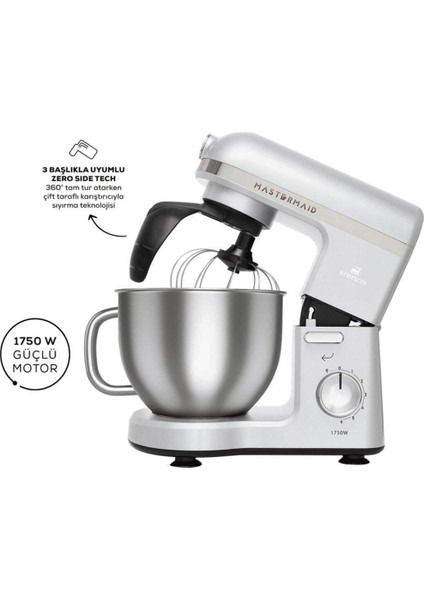 1750W Güç Mastermaid Chef Pro Çift Kollu Stand Mikser Pearl White Premium 6 Kademeli - Çırpma, Karıştırma, Yoğurma