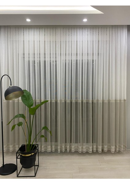 Paris Gold Simli Iki Renkli Sütlü Kahverengi Ekru Tül Perde 1/3 Sık Pileli modelleri