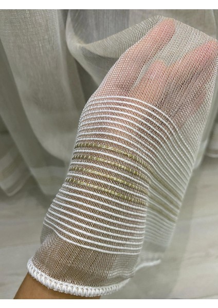 Paris Gold Simli Iki Renkli Sütlü Kahverengi Ekru Tül Perde 1/3 Sık Pileli indirimleri