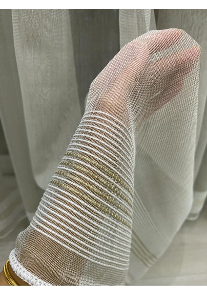 Paris Gold Simli Iki Renkli Sütlü Kahverengi Ekru Tül Perde 1/2,5 Normal Orta Pileli