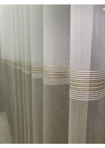 Paris Gold Simli Iki Renkli Sütlü Kahverengi Ekru Tül Perde 1/2,5 Normal Orta Pileli fiyatları