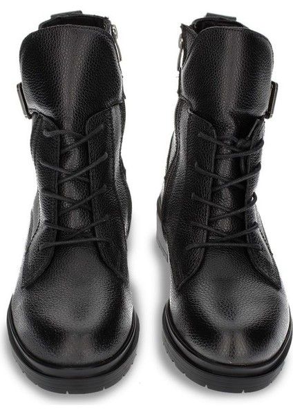 Kadın Deri Siyah Kemer Detaylı Fermuarlı Deri Bot modelleri