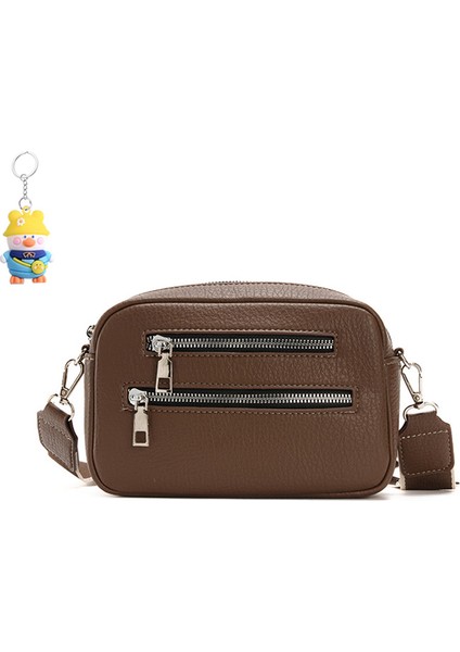 Çift Fermuarlı Crossbody Çanta Bayanlar Moda Basit Omuz Çanta Geniş Omuz Askısı Cep Telefonu Para Cüzdanı (Yurt Dışından)