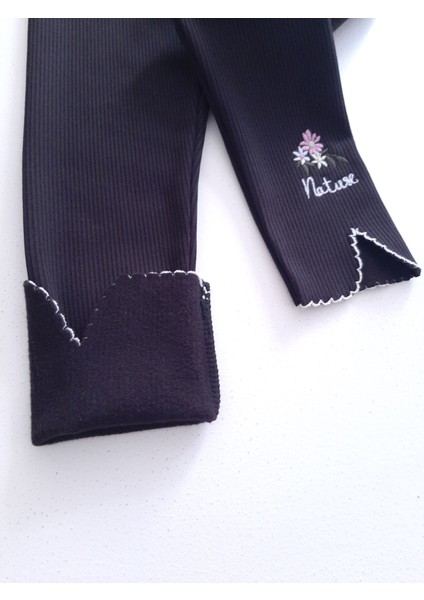 Kız Çocuk Fitilli Kumaş Nakışlı Basic Tayt Pantolon fırsatları
