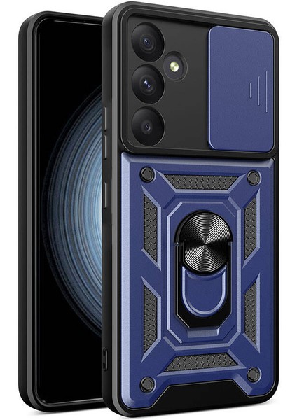 Atlas Galaxy A35 Kılıf Magnetik Standlı Kamera Korumalı Sürgülü Vega Kapak-Mavi