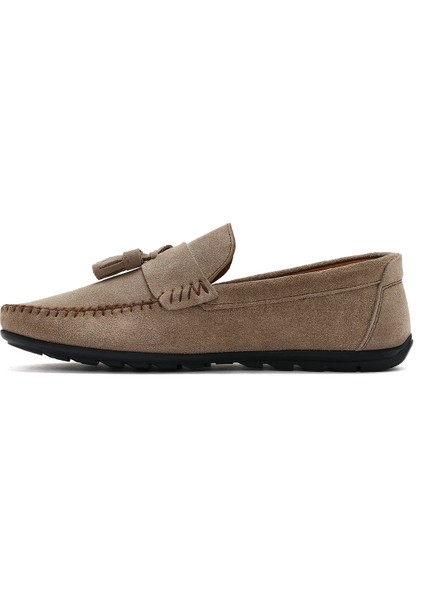 Erkek Bej Püsküllü Süet Deri Casual Loafer 25SFD754610