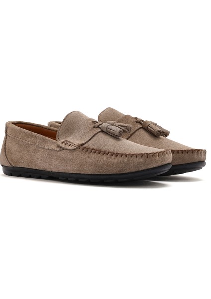 Erkek Bej Püsküllü Süet Deri Casual Loafer 25SFD754610