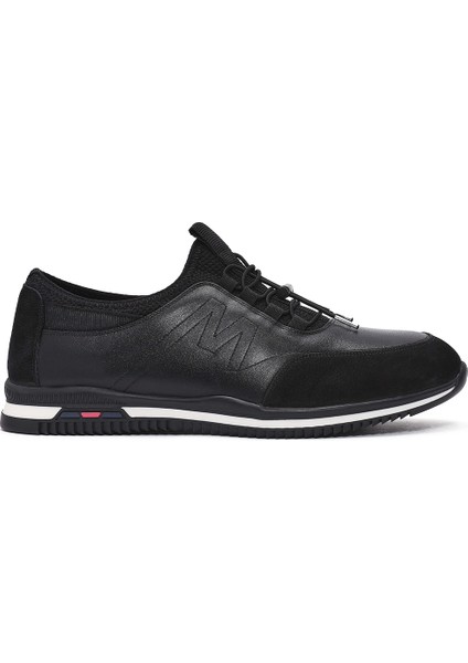 Erkek Siyah Bağcıklı Deri Casual Sneaker 25SFD710918