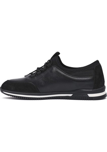 Erkek Siyah Bağcıklı Deri Casual Sneaker 25SFD710918