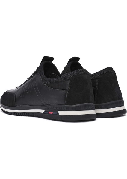 Erkek Siyah Bağcıklı Deri Casual Sneaker 25SFD710918