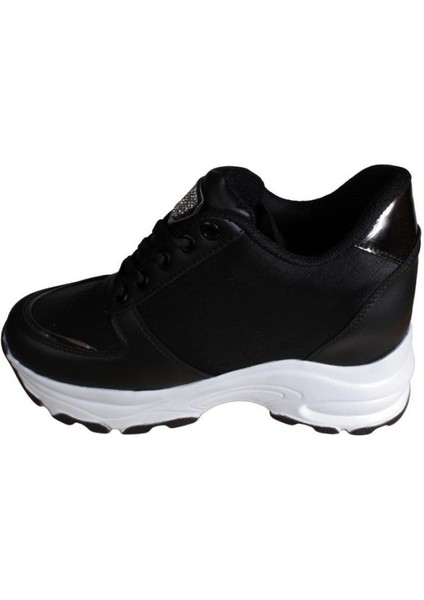 Yazkış Kadın Siyah Beyaz Cilt Taşlı Içten 8cm Topuklu Fashıon Günlük Spor Ayakkabı modelleri