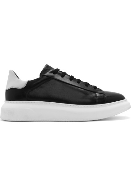 Erkek Siyah Bağcıklı Kalın Tabanlı Deri Sneaker 25SFD740518