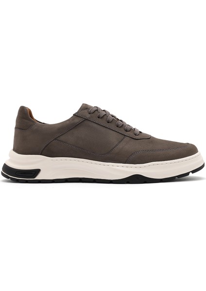 Erkek Gri Bağcıklı Nubuk Deri Sneaker 25SFD6119V3