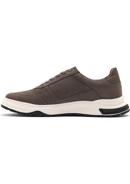 Erkek Gri Bağcıklı Nubuk Deri Sneaker 25SFD6119V3
