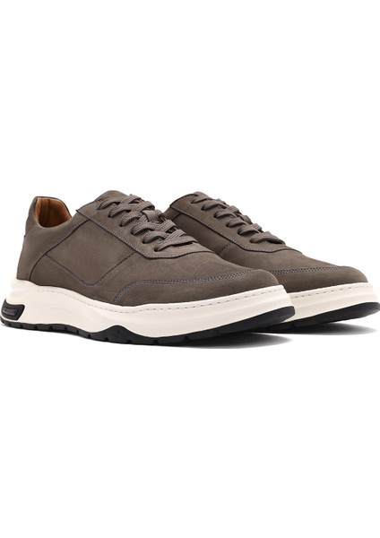 Erkek Gri Bağcıklı Nubuk Deri Sneaker 25SFD6119V3