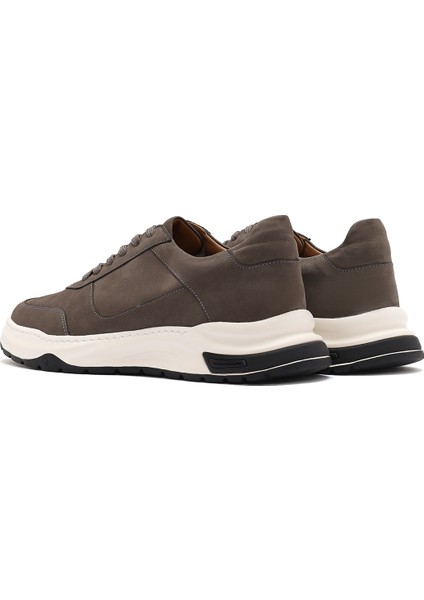 Erkek Gri Bağcıklı Nubuk Deri Sneaker 25SFD6119V3