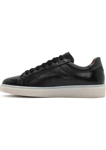Erkek Siyah Bağcıklı Deri Sneaker 25SFD740418