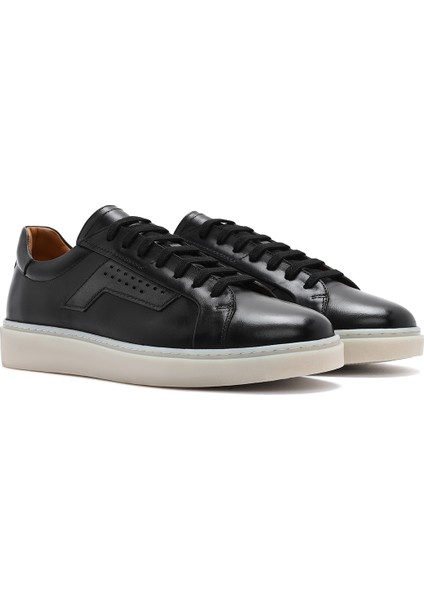 Erkek Siyah Bağcıklı Deri Sneaker 25SFD740418