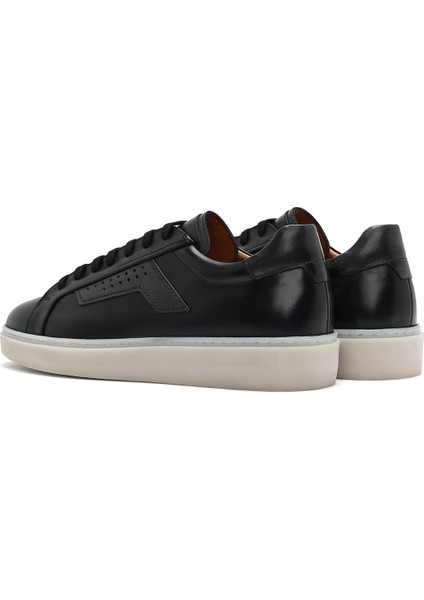 Erkek Siyah Bağcıklı Deri Sneaker 25SFD740418