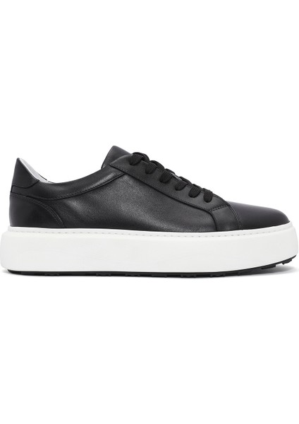 Erkek Siyah Bağcıklı Kalın Tabanlı Deri Sneaker 25SFD611818