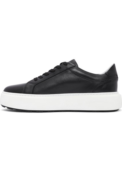 Erkek Siyah Bağcıklı Kalın Tabanlı Deri Sneaker 25SFD611818