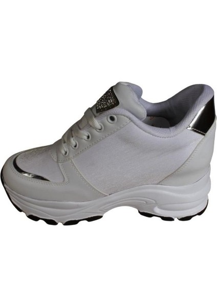 Yazkış Kadın Siyah Beyaz Cilt Taşlı Içten 8cm Topuklu Fashıon Günlük Spor Ayakkabı modelleri