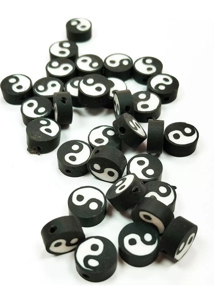 90 Adet 10 mm Polimer Kil Fimo Boncuk Takı Bileklik + 5 Metre Misina Hediye - Ayıcık - Bayrak - Yin Yang