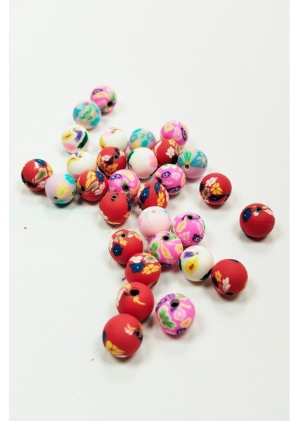 90 Adet 10 mm Polimer Kil Fimo Boncuk Takı Bileklik + 5 Metre Misina Hediye - Deniz - Kalp - Yuvarlak