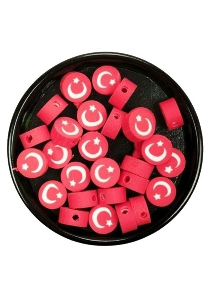 30 Adet 10 mm Polimer Kil Fimo Boncuk Takı Bileklik + 5 Metre Lastikli Misina Hediye - Türk Bayrağı
