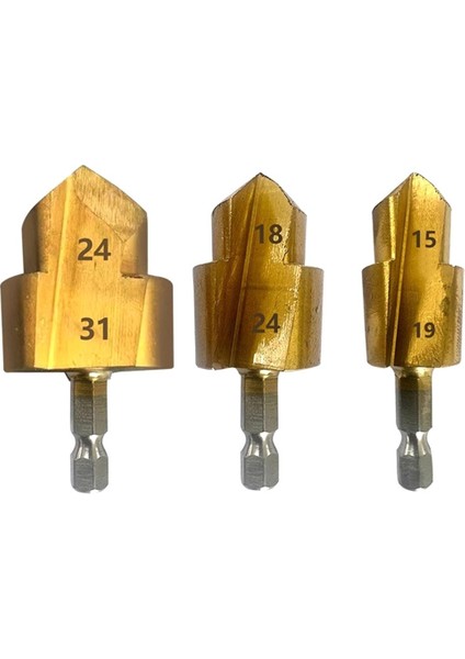 3 Adet Kademeli Matkap Ucu, Altıgen Saplı Su Borusu Bağlantı Aleti 20/25/32MM, Ahşap Delme Merkezi Matkap Ucu (Yu