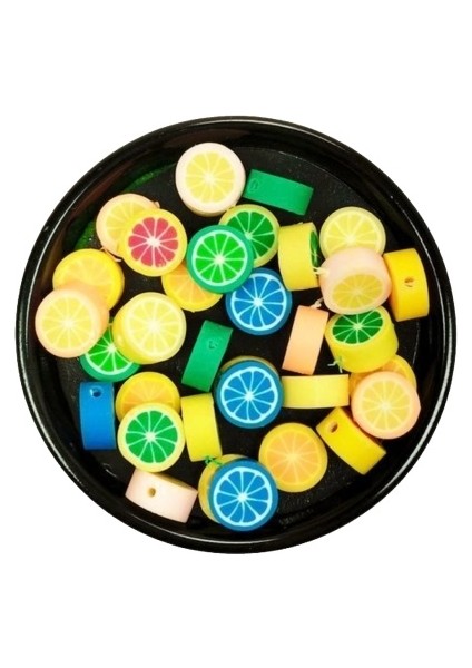 30 Adet 10 mm Polimer Kil Fimo Boncuk Takı Bileklik + 5 Metre Lastikli Misina Hediye - Renkli Limon