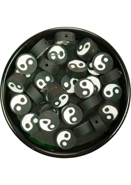 90 Adet 10 mm Polimer Kil Fimo Boncuk Takı Bileklik + 5 Metre Misina Hediye - Yin Yang - Yin Yang - Limon