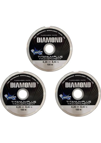 3 Adet Bauer Diamond Titanium Plus 0.20 mm 100 mt Makara Misina - Renk: Füme 8,48 kg