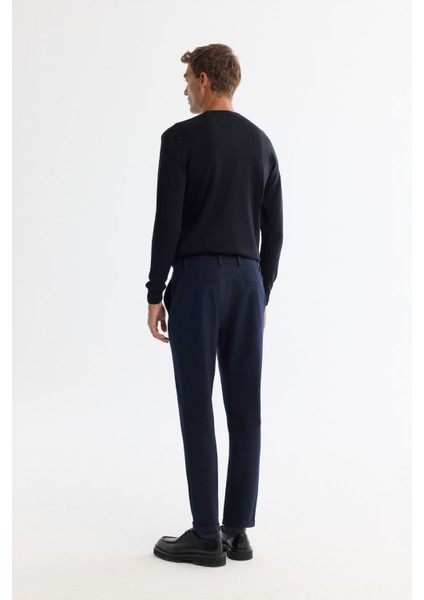 Erkek Lacivert Yanı Lastikli Gofreli Slim Fit Chino Pantolon B003037