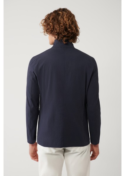 Erkek Lacivert Dik Yaka Cepli Astarsız Lightweight Blazer Comfort Slim Fit Ceket A41Y4028