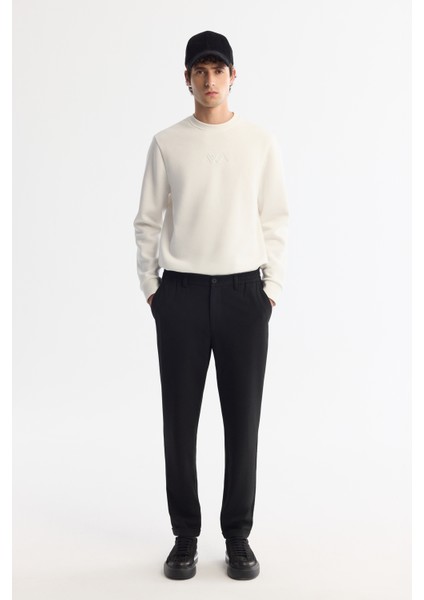 Erkek Siyah Yanı Lastikli Gofreli Slim Fit Chino Pantolon B003037