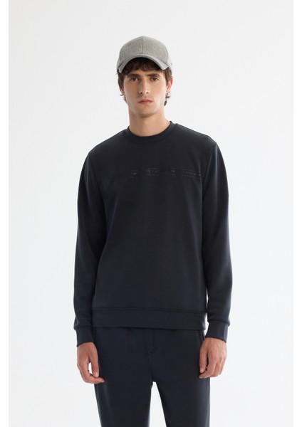 Erkek Antrasit Bisiklet Yaka Baskılı Soft Touch Sweatshirt A42y1307
