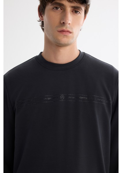 Erkek Antrasit Bisiklet Yaka Baskılı Soft Touch Sweatshirt A42y1307