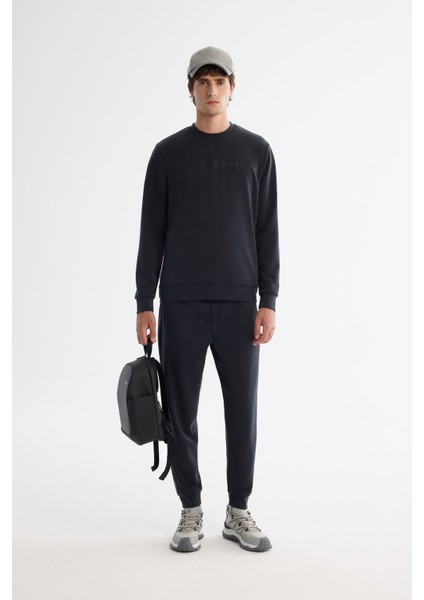 Erkek Antrasit Bisiklet Yaka Baskılı Soft Touch Sweatshirt A42y1307