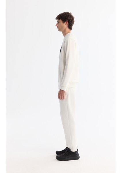 Erkek Ekru Bisiklet Yaka Kolay Ütülenebilir Pamuklu Sweatshirt A42y1270