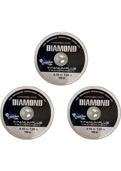 3 Adet Bauer Diamond Titanium Plus 0.18 mm 100 mt Makara Misina - Renk: Füme 7,05 kg